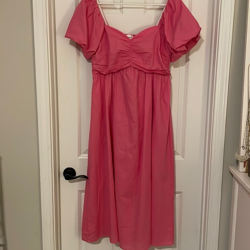 Pink linen midi dress